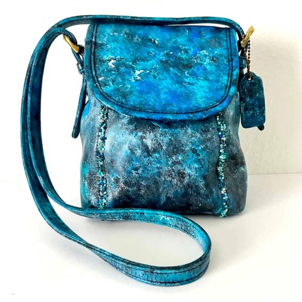 Coach Turquoise Blue Patina Leather Crossbody Bag